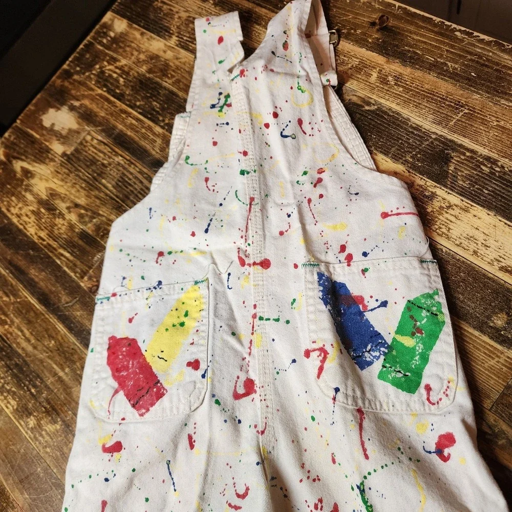 Vintage 80s-90s Liberty White Denim Overalls w Paint Splatters Sz 5 USA RARE!